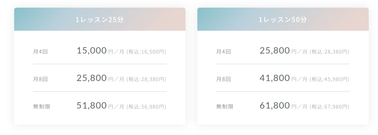 フライト英会話の料金表